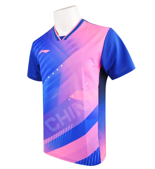 李宁（LI-NING）乒乓球服装男款女款国家队同款短袖运动比赛服037-4 梦幻蓝