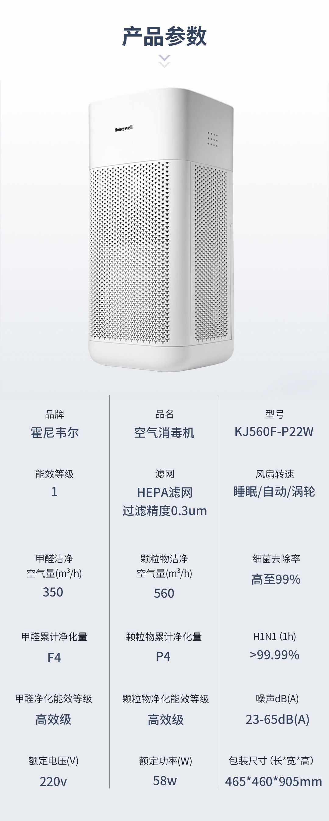 霍尼韦尔（Honeywell）空气消毒机 卫健委备案UV消杀甲流病毒除细菌 过滤过敏原 室内家用除甲醛除尘净化机器KJ620F-J22S 净化器