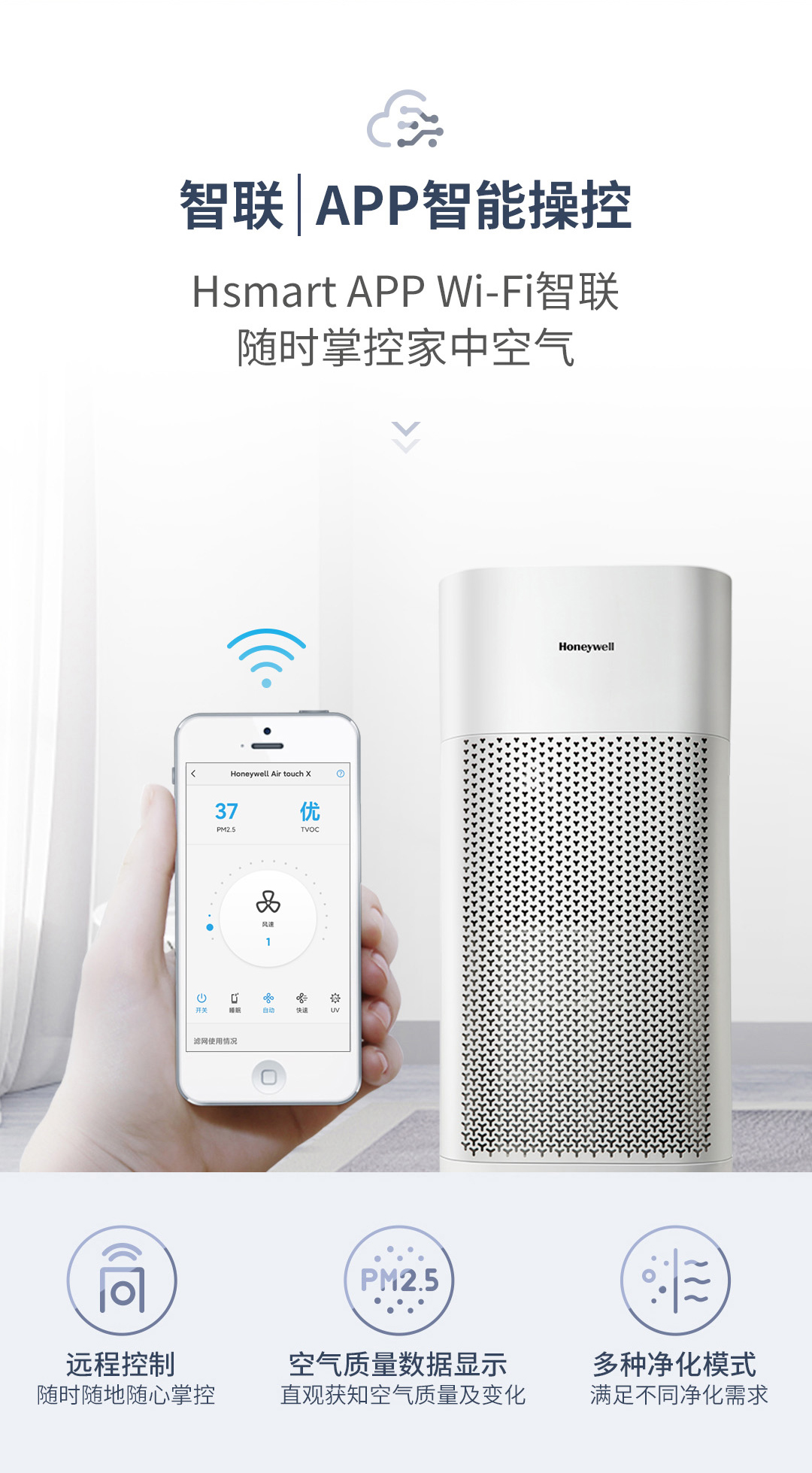 霍尼韦尔（Honeywell）空气消毒机 卫健委备案UV消杀甲流病毒除细菌 过滤过敏原 室内家用除甲醛除尘净化机器KJ620F-J22S 净化器