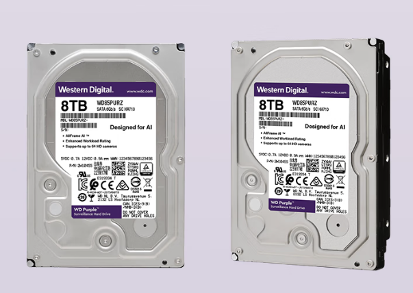 西部数据（WD）8TB 监控级机械硬盘 WD Purple 西数紫盘 SATA 256MB CMR垂直 安防存储 3.5英寸 WD85PURZ