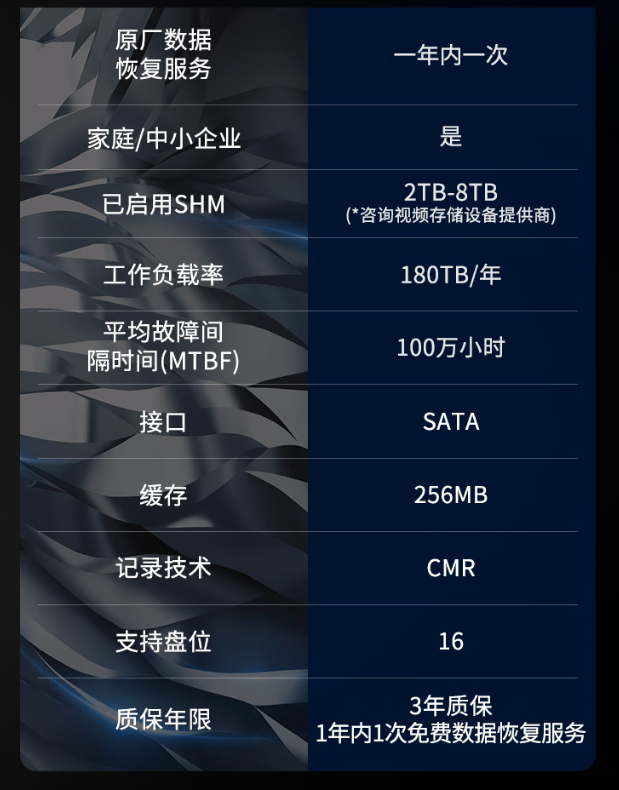 希捷（SEAGATE）监控硬盘 8TB 256MB SATA CMR垂直 机械硬盘 视频储存 数据恢复服务 希捷酷鹰 3.5英寸ST8000VX009