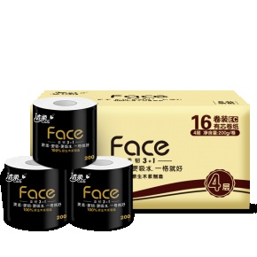 BJ173-16E洁柔卫生纸(Face黑有芯)200克4层(16卷装)(电商专供)